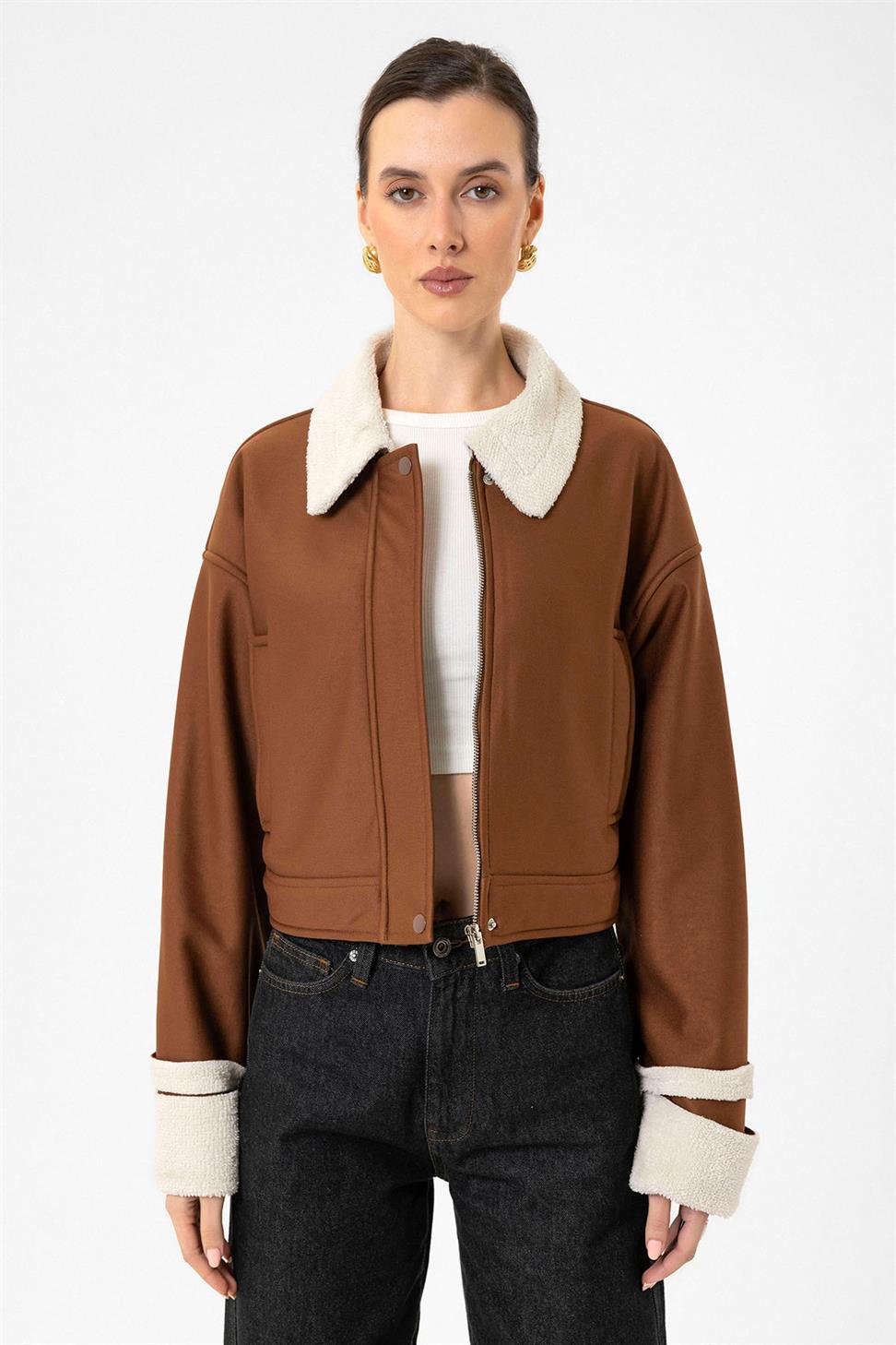 Antioch Camel Kadın Astar Detaylı Dokulu Mont