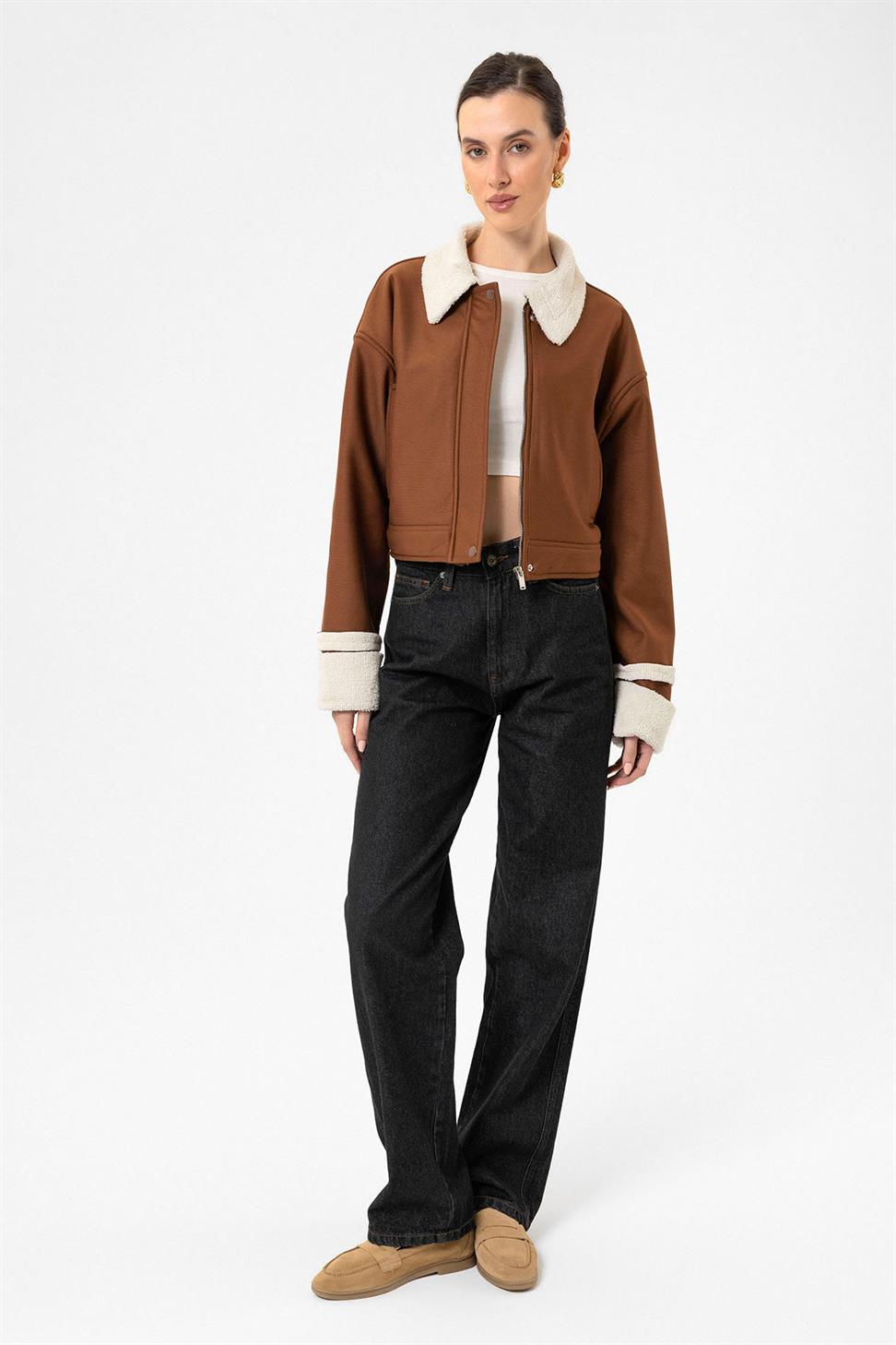 Antioch Camel Kadın Astar Detaylı Dokulu Mont