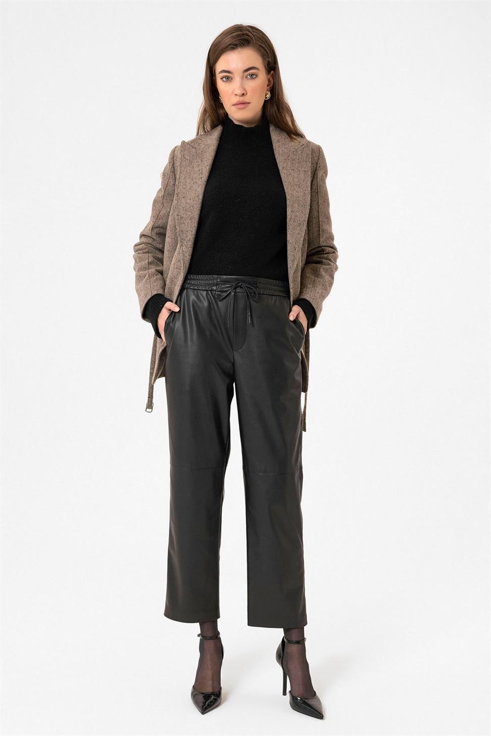 Antioch Camel Kadın Kemerli Dokulu Blazer Ceket