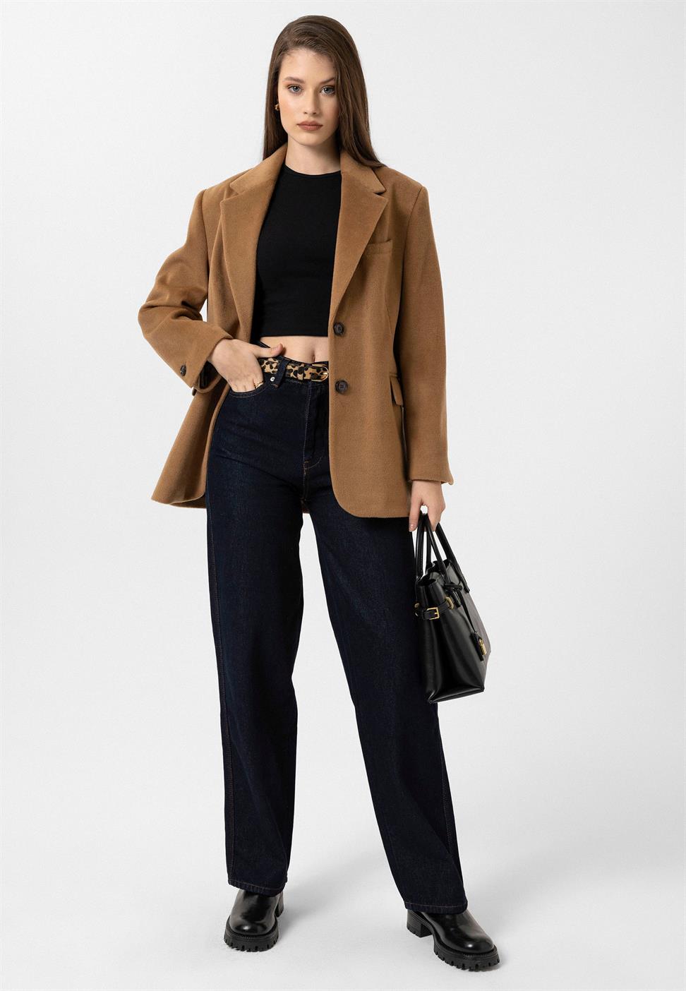 Antioch Camel Kadın Yün Karışımlı Blazer Ceket