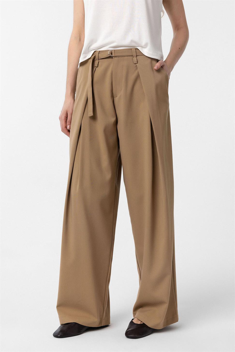 Antioch Camel Kemerli Pilili Kadın Pantolon