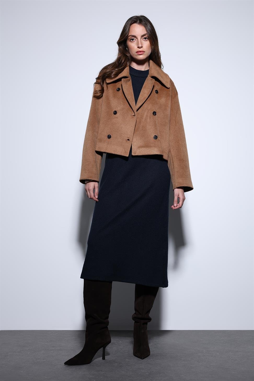 Antioch Camel Kruvaze Kadın Kısa Kaban