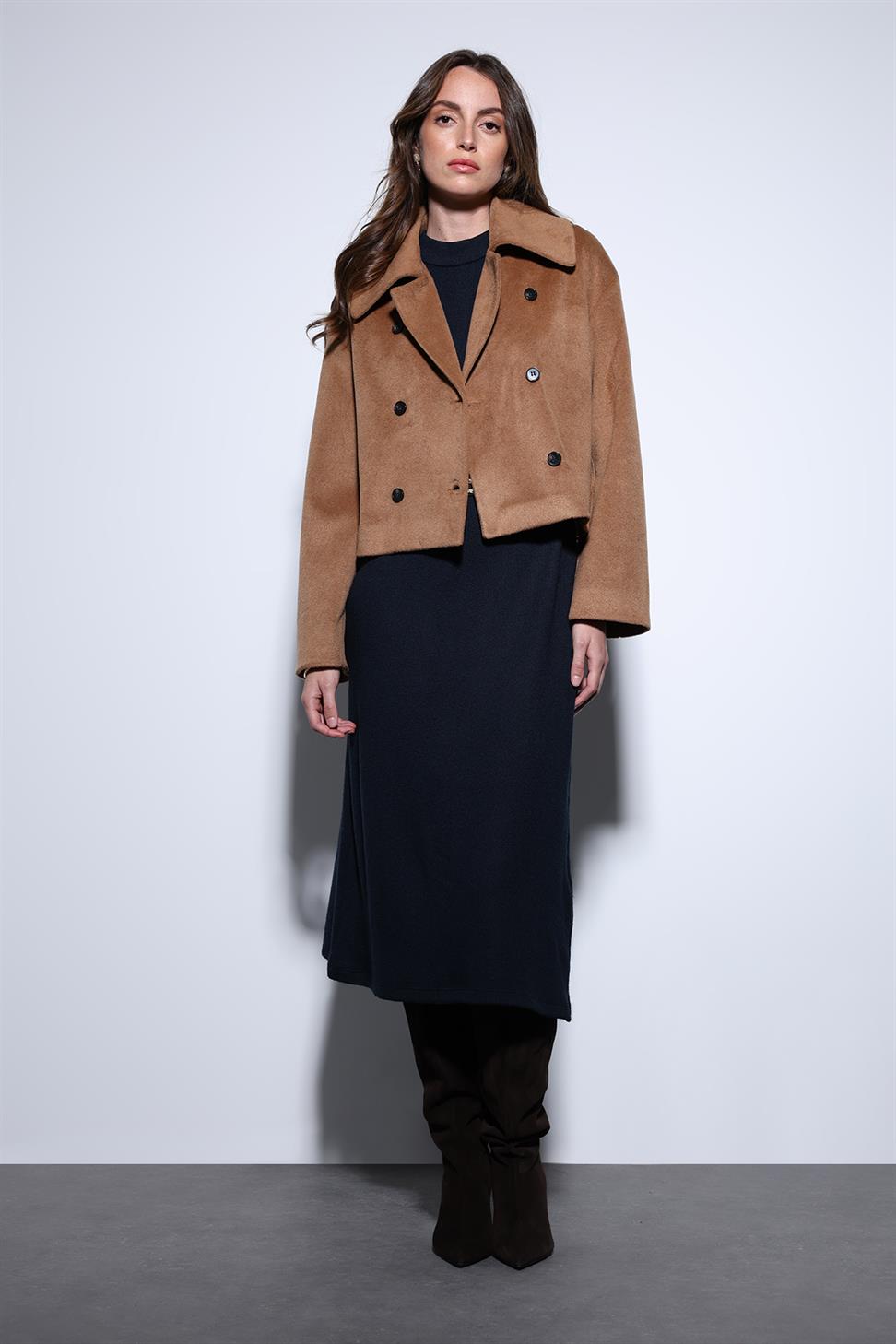 Antioch Camel Kruvaze Kadın Kısa Kaban