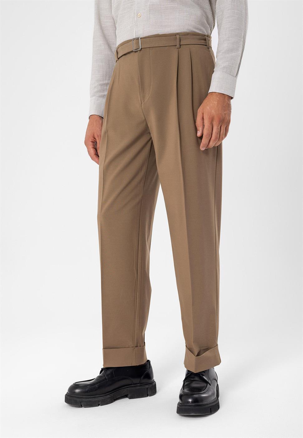 ارتفاع الخصر مطوي بنطال كاجوال مناسب للرجال