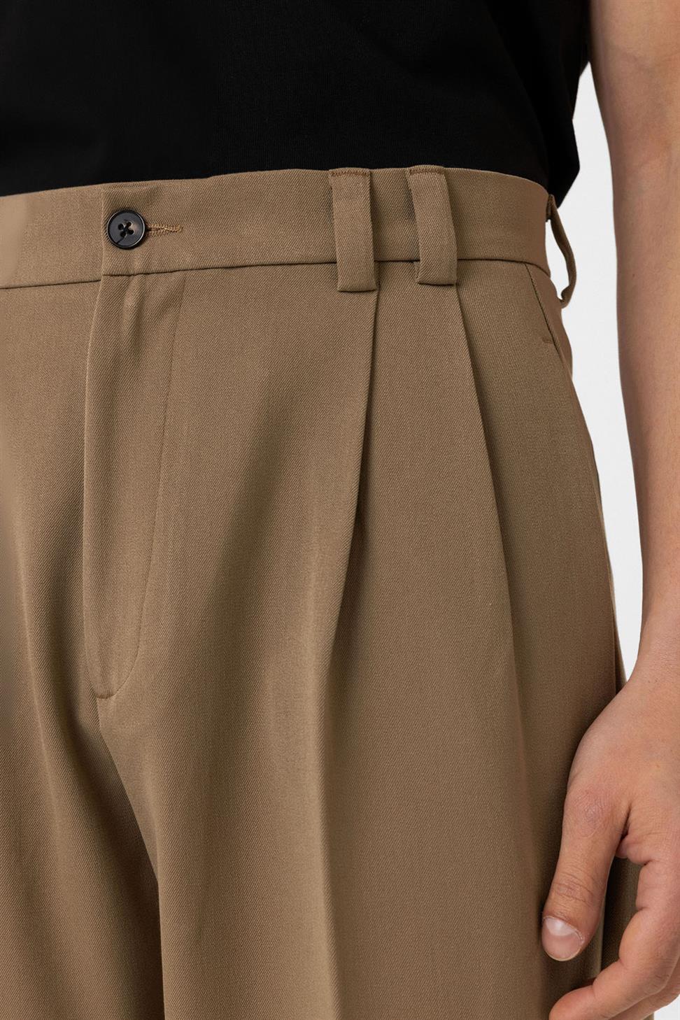 Antioch Camel Yüksel Bel Relax Fit Pileli Erkek Pantolon