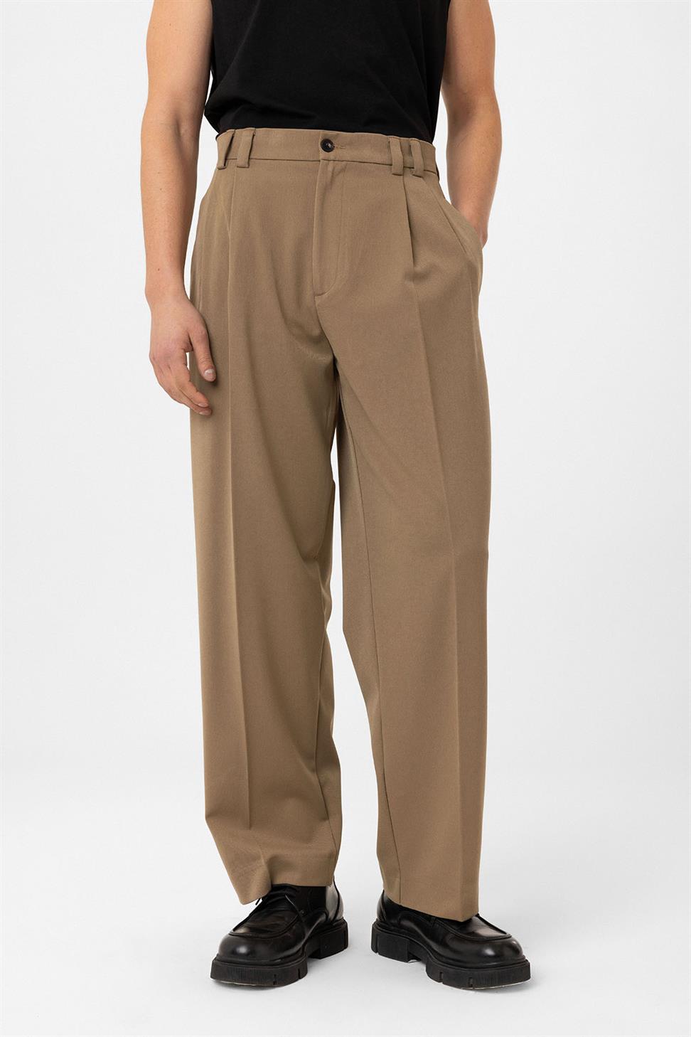 Antioch Camel Yüksel Bel Relax Fit Pileli Erkek Pantolon