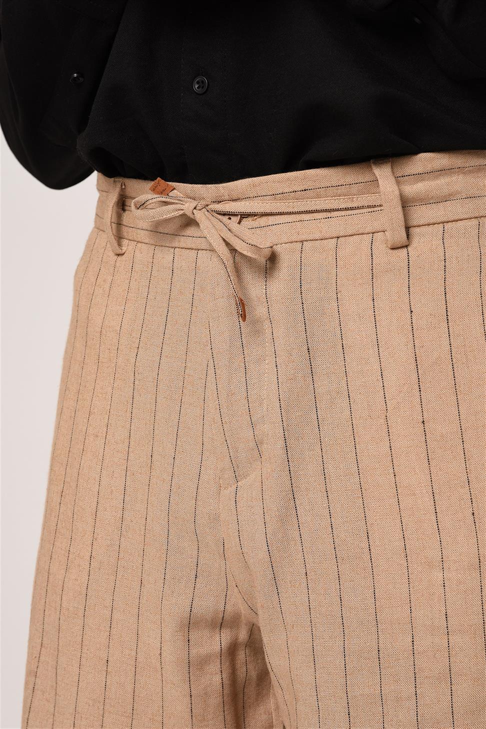 مخطط السراويل الكتان الخصر التعادل