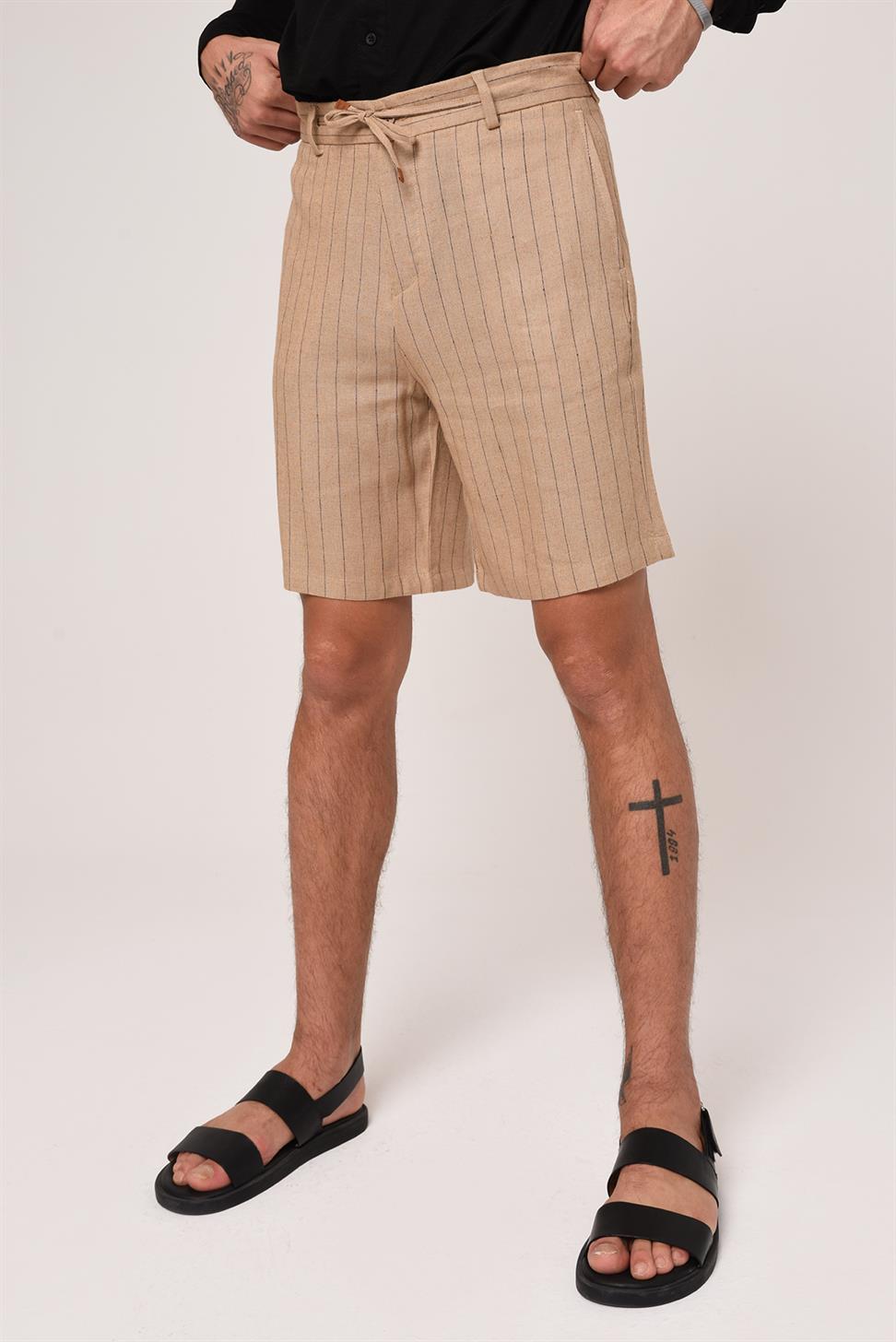 مخطط السراويل الكتان الخصر التعادل