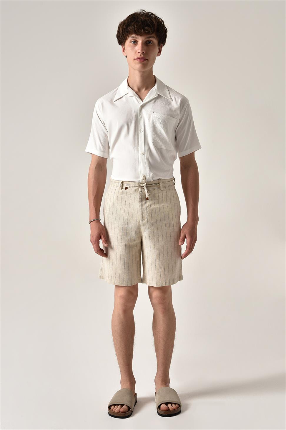 مخطط السراويل الكتان الخصر التعادل