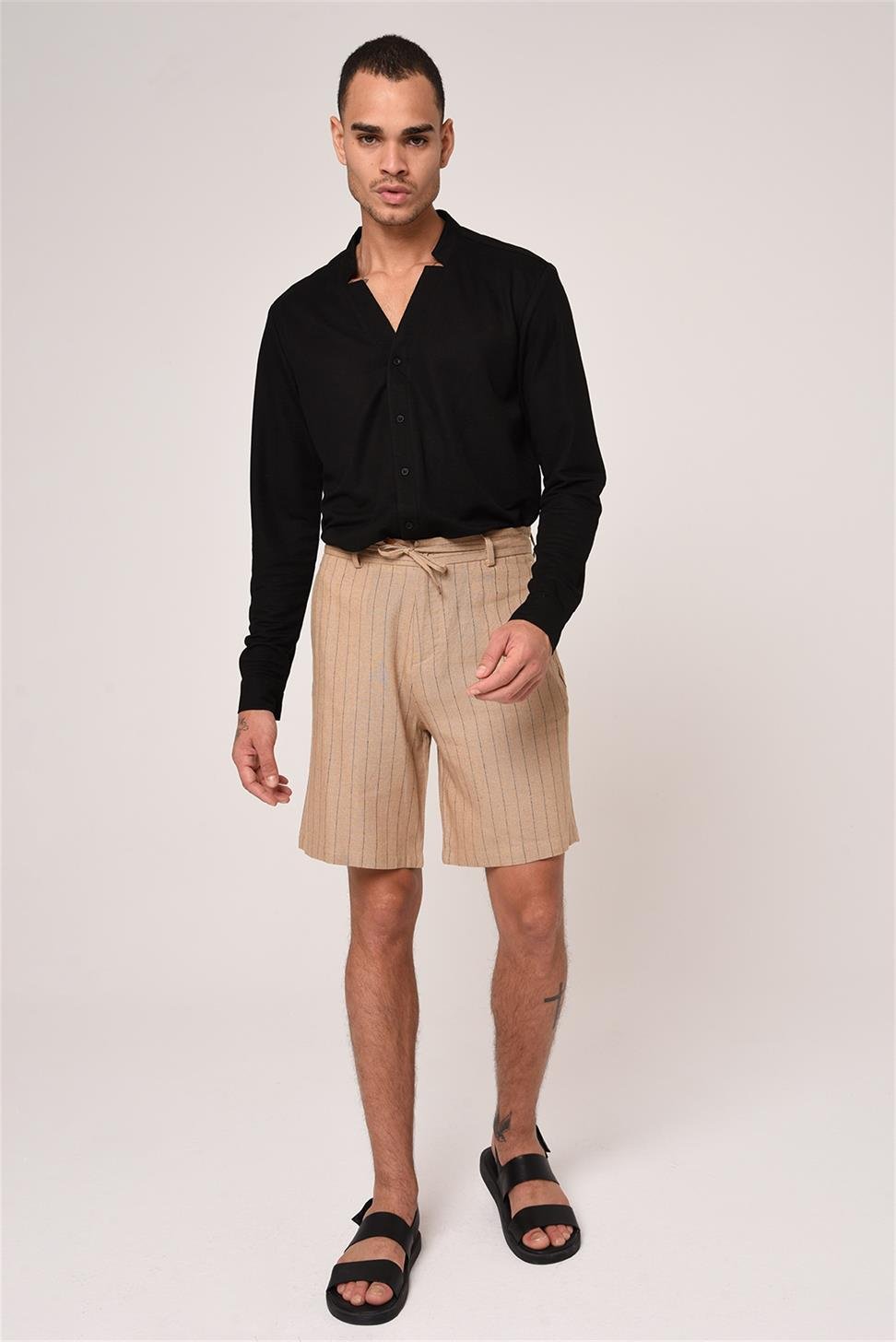 مخطط السراويل الكتان الخصر التعادل