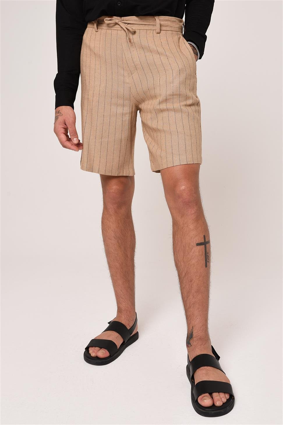 مخطط السراويل الكتان الخصر التعادل