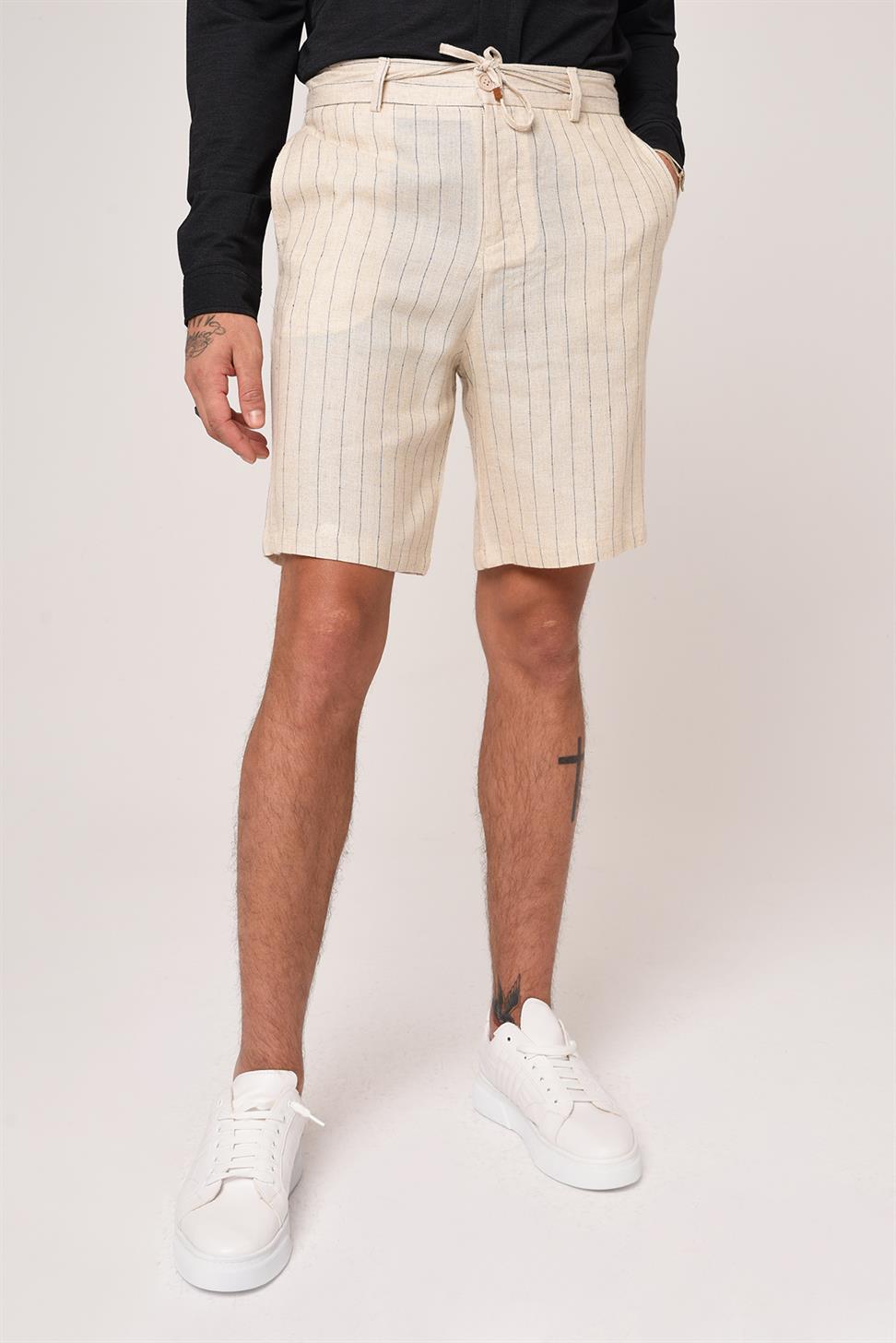 مخطط السراويل الكتان الخصر التعادل