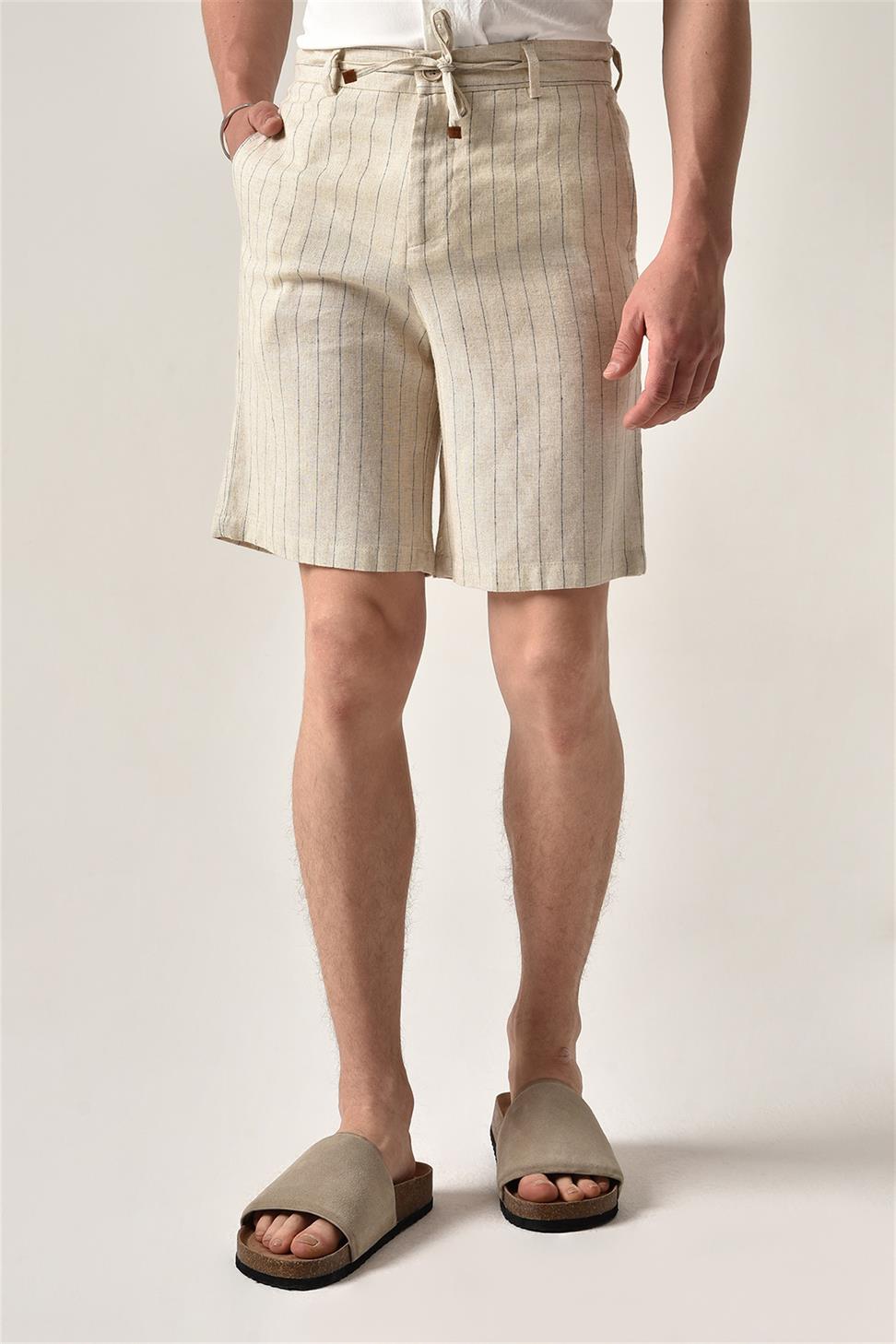 مخطط السراويل الكتان الخصر التعادل