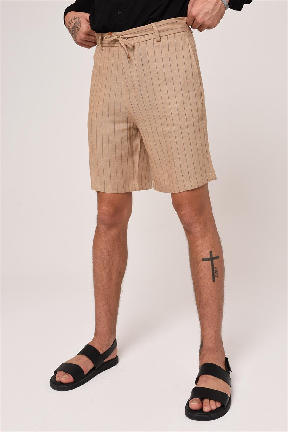 مخطط السراويل الكتان الخصر التعادل