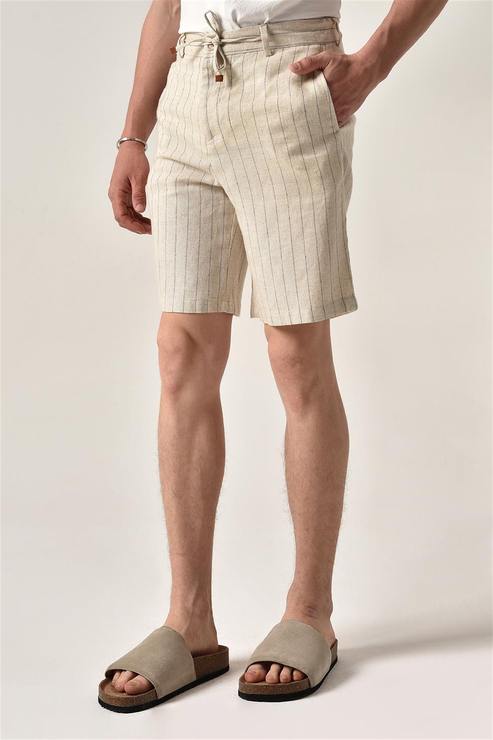 مخطط السراويل الكتان الخصر التعادل