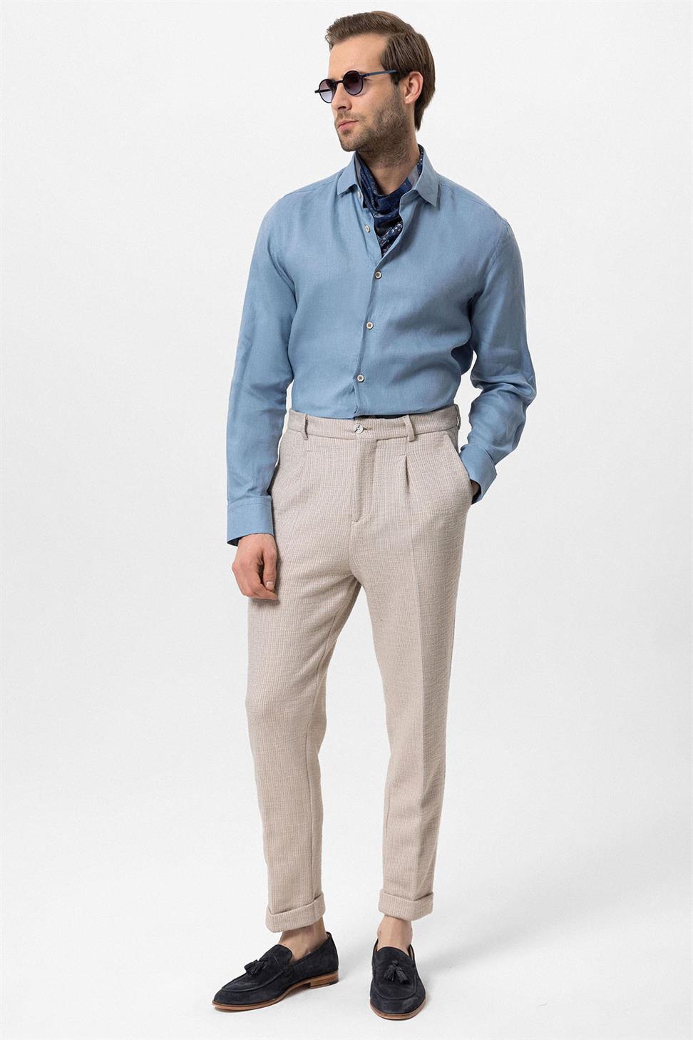 بنطلون رجالي ذو طيات مزدوجة الساق