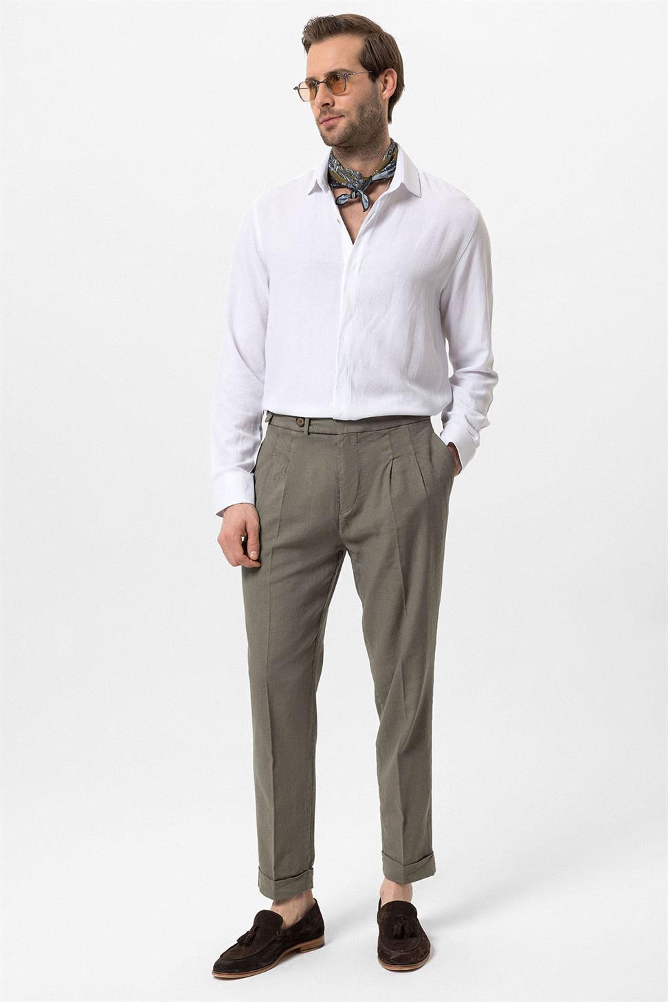 بنطلون مزدوج الساق عالي الخصر للرجال