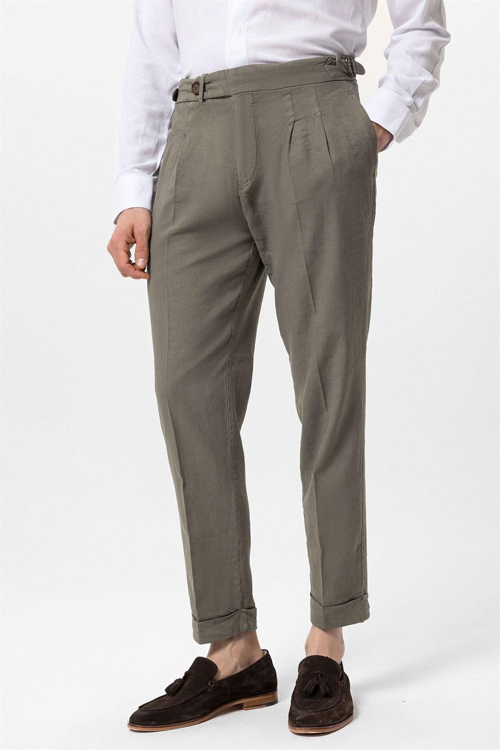 بنطلون مزدوج الساق عالي الخصر للرجال