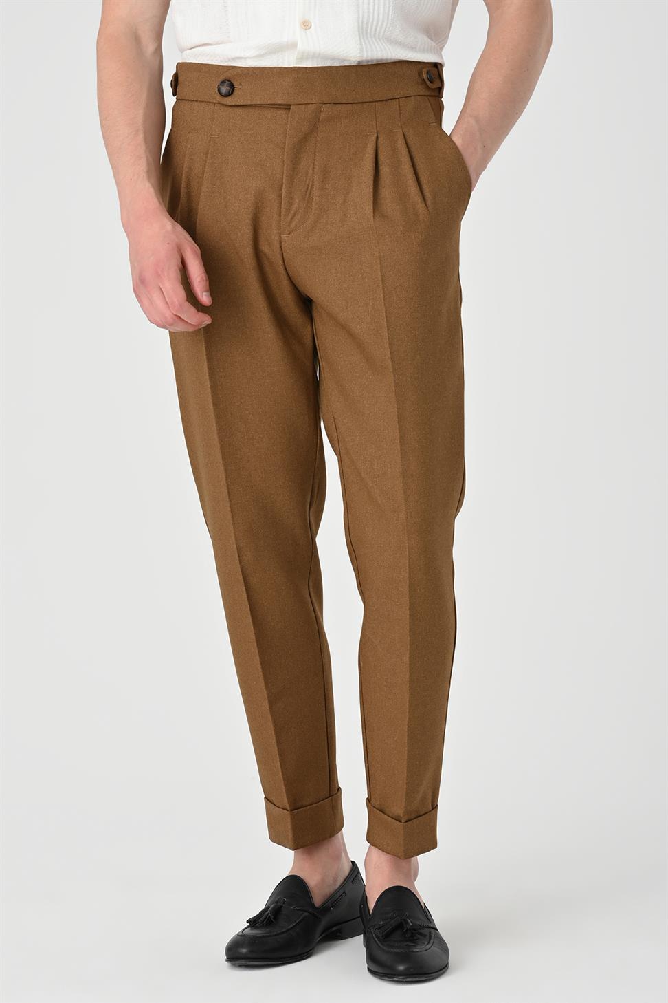 مزدوجة الساق عالية الخصر سراويل الرجال مطوي