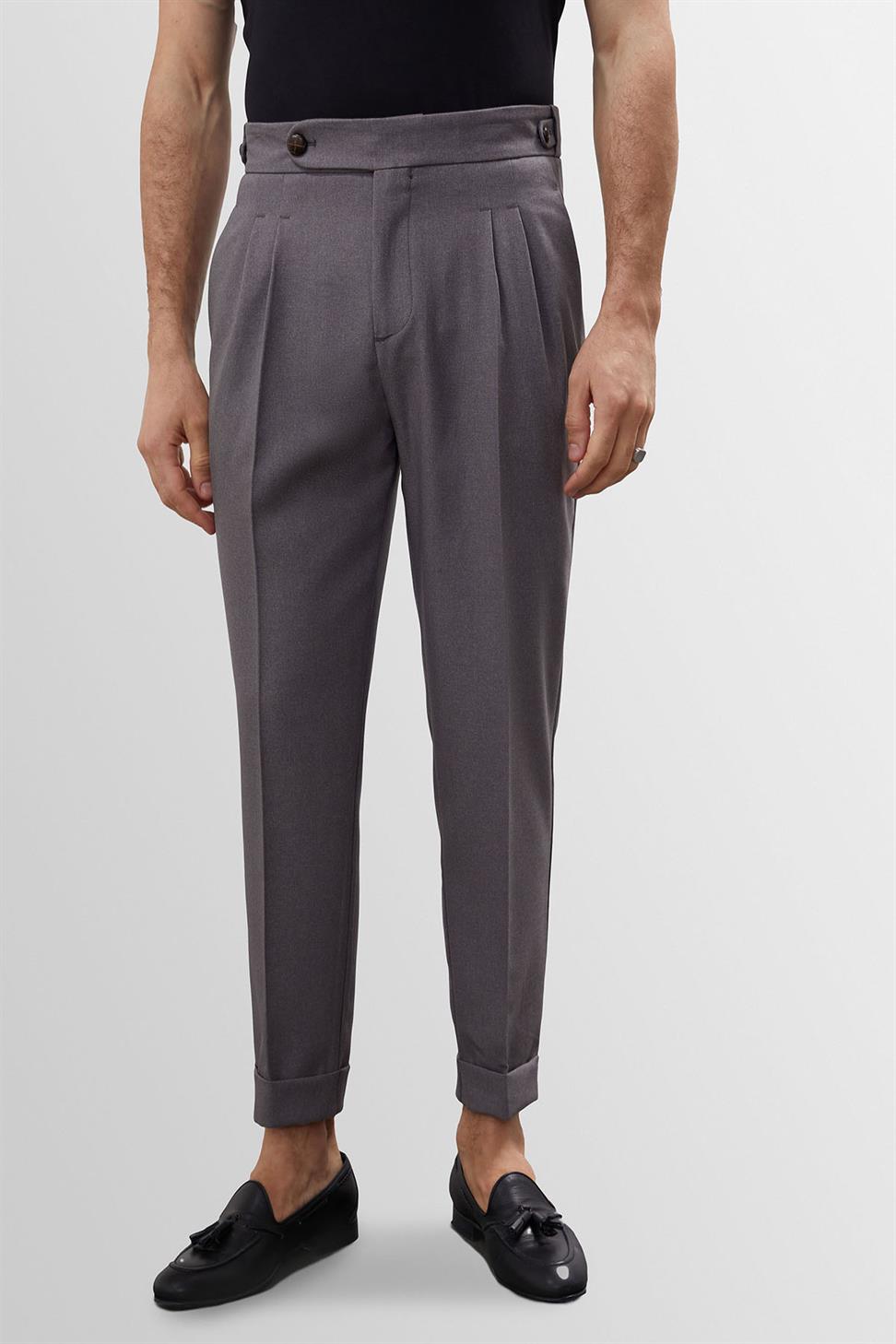 مزدوجة الساق عالية الخصر سراويل الرجال مطوي