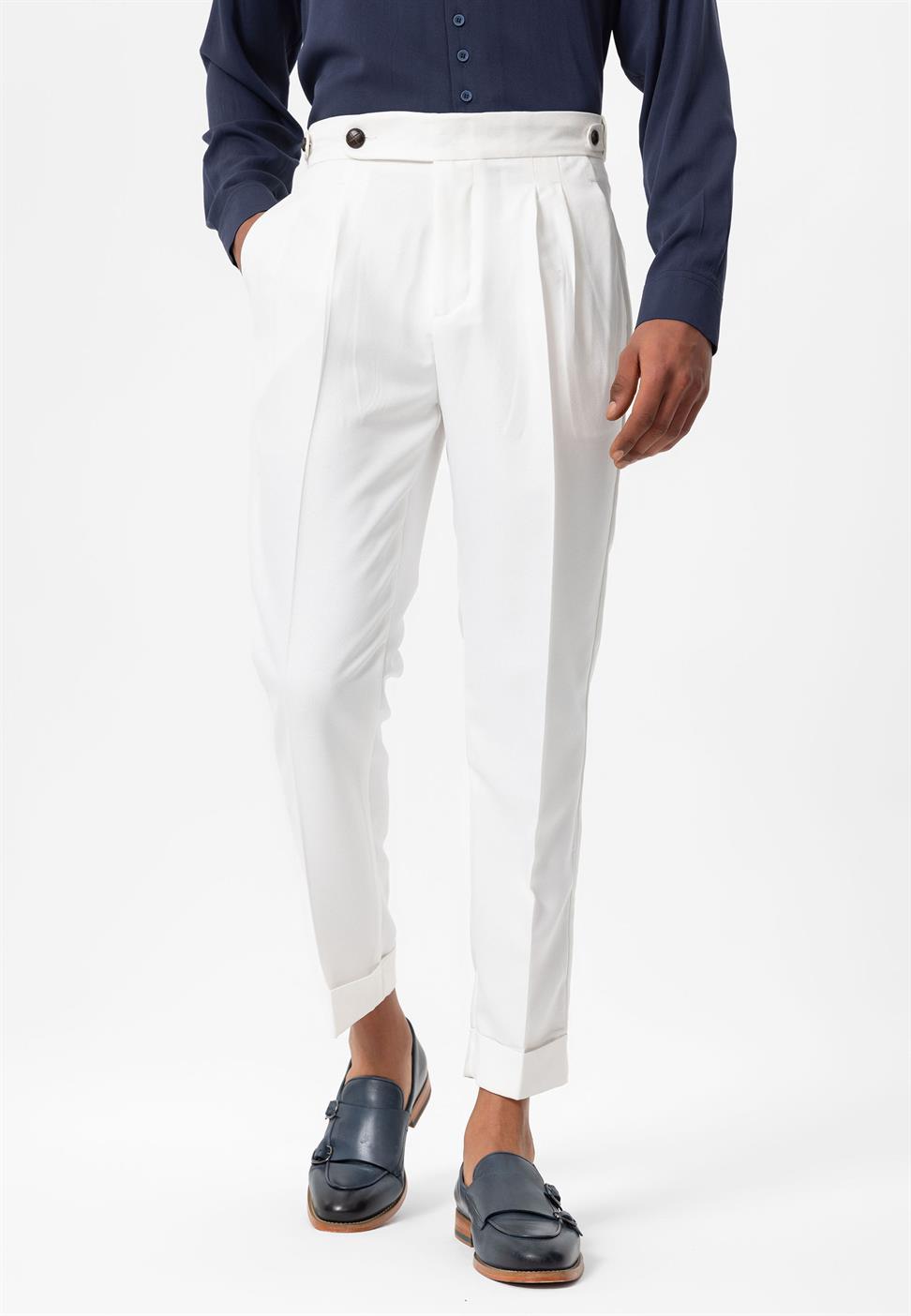 مزدوجة الساق عالية الخصر سراويل الرجال مطوي