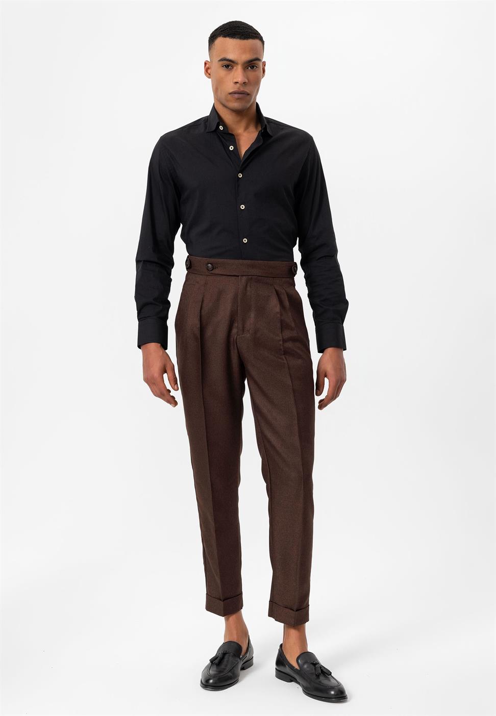 مزدوجة الساق عالية الخصر سراويل الرجال مطوي