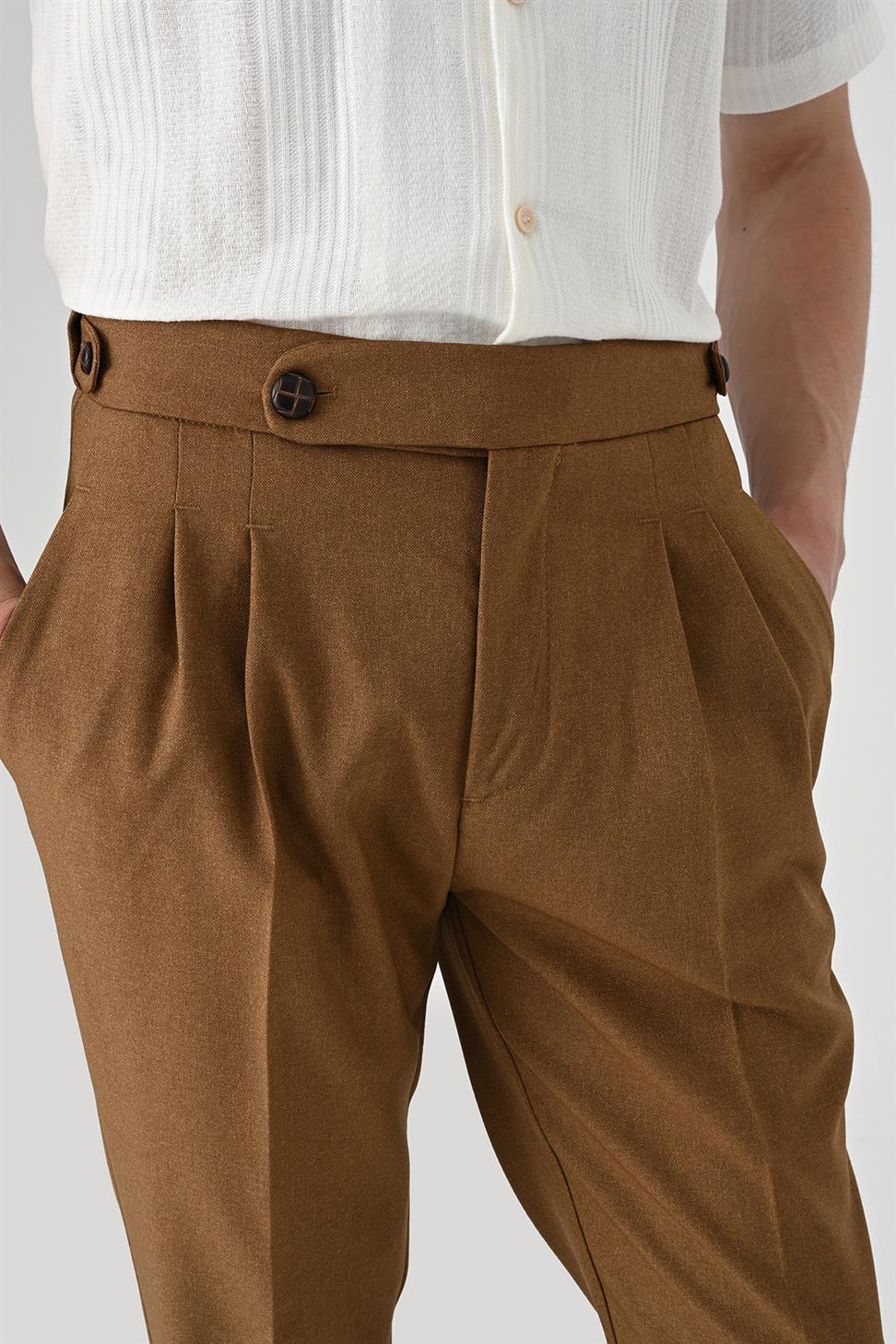 مزدوجة الساق عالية الخصر سراويل الرجال مطوي