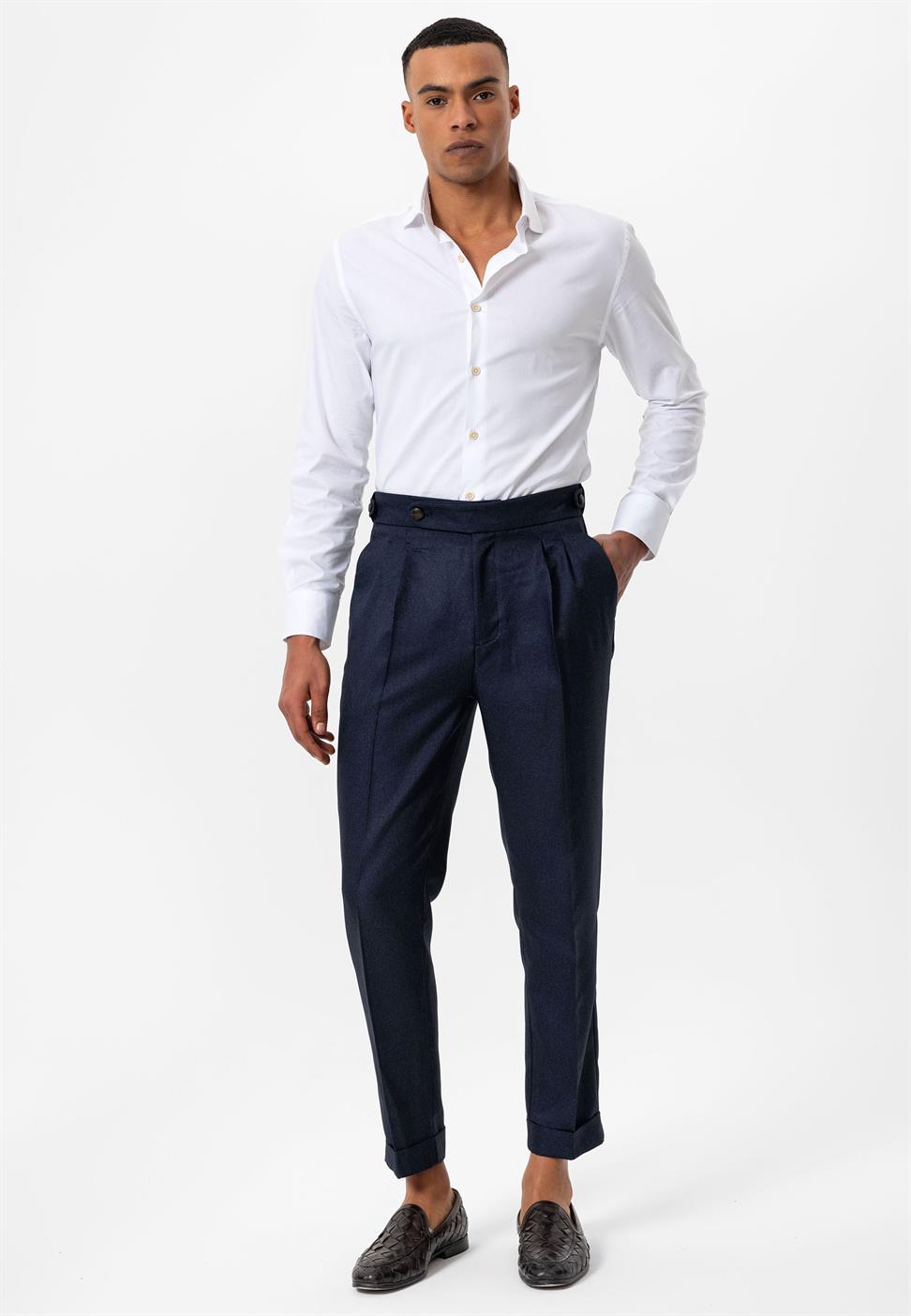 مزدوجة الساق عالية الخصر سراويل الرجال مطوي