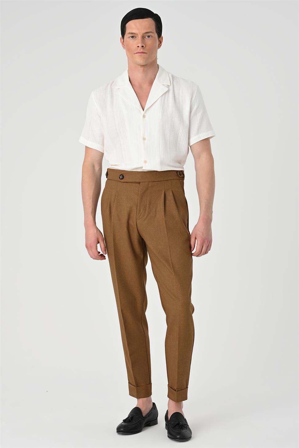 مزدوجة الساق عالية الخصر سراويل الرجال مطوي