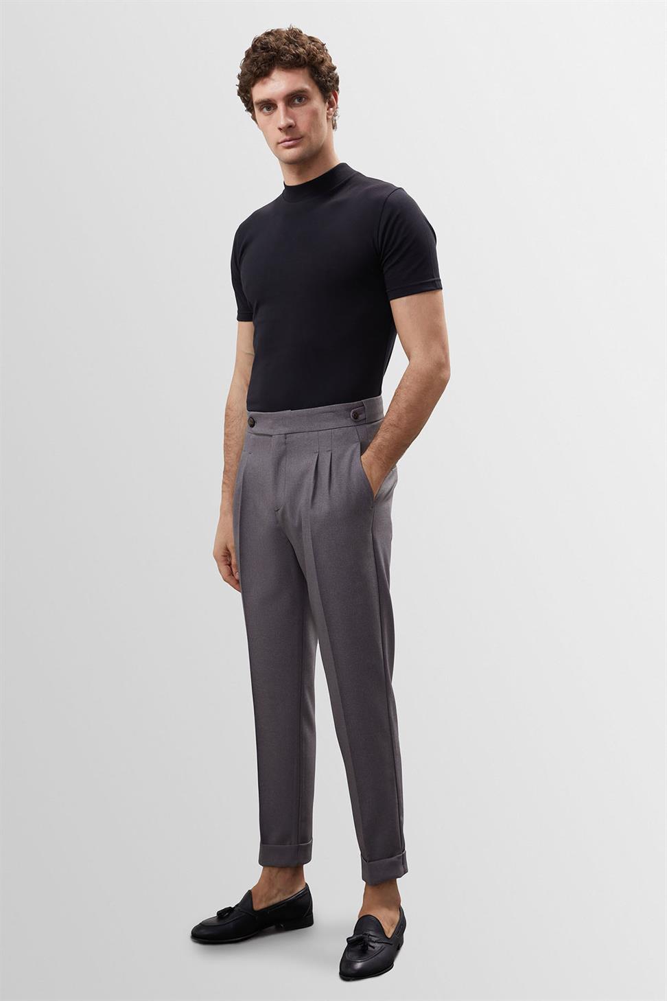 مزدوجة الساق عالية الخصر سراويل الرجال مطوي