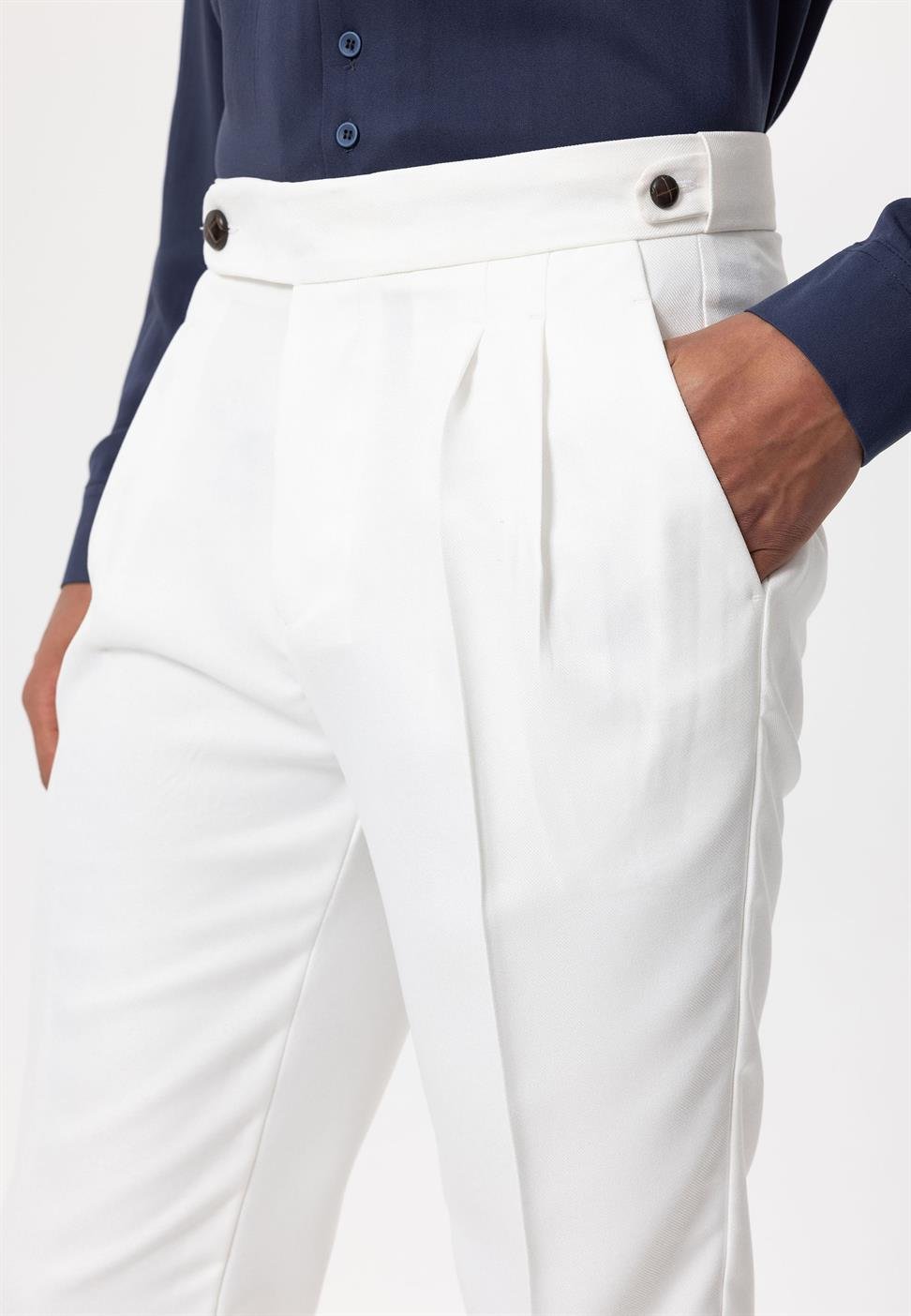 مزدوجة الساق عالية الخصر سراويل الرجال مطوي