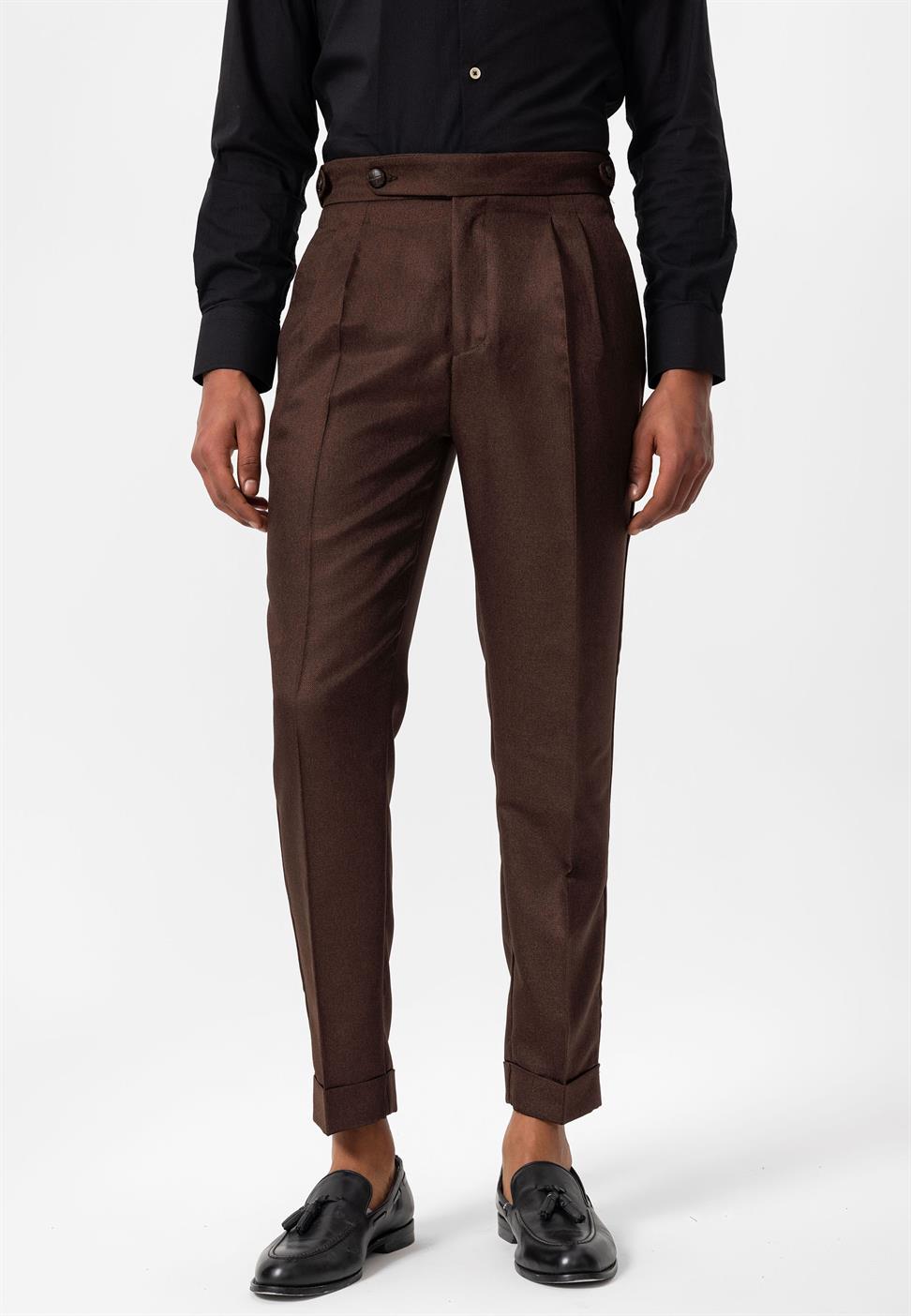 مزدوجة الساق عالية الخصر سراويل الرجال مطوي