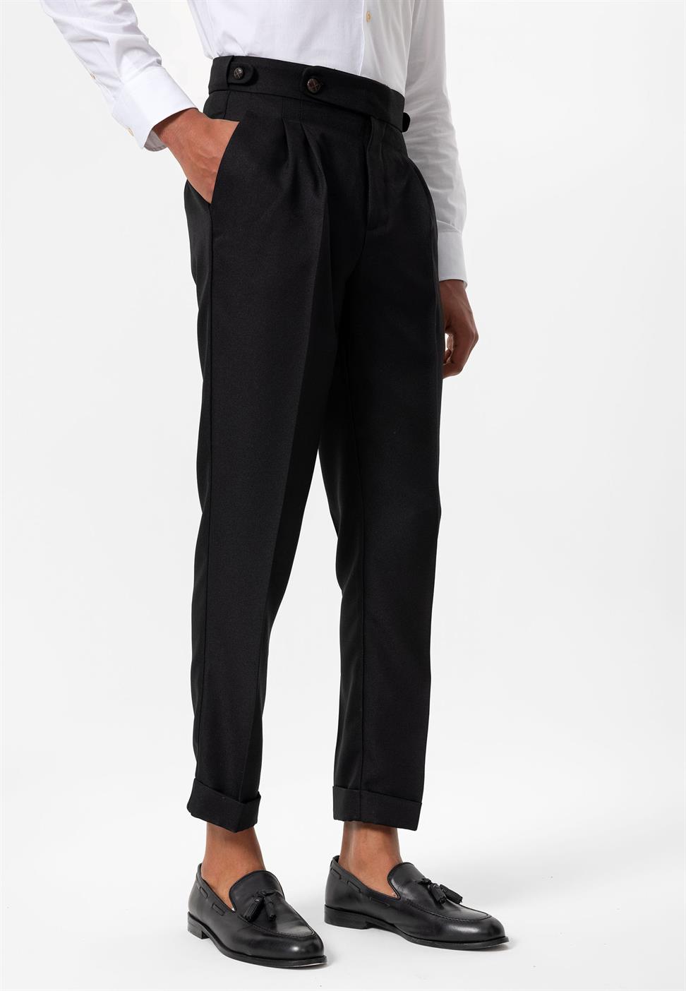 مزدوجة الساق عالية الخصر سراويل الرجال مطوي