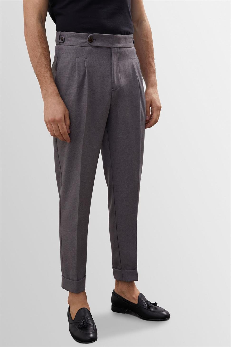 مزدوجة الساق عالية الخصر سراويل الرجال مطوي