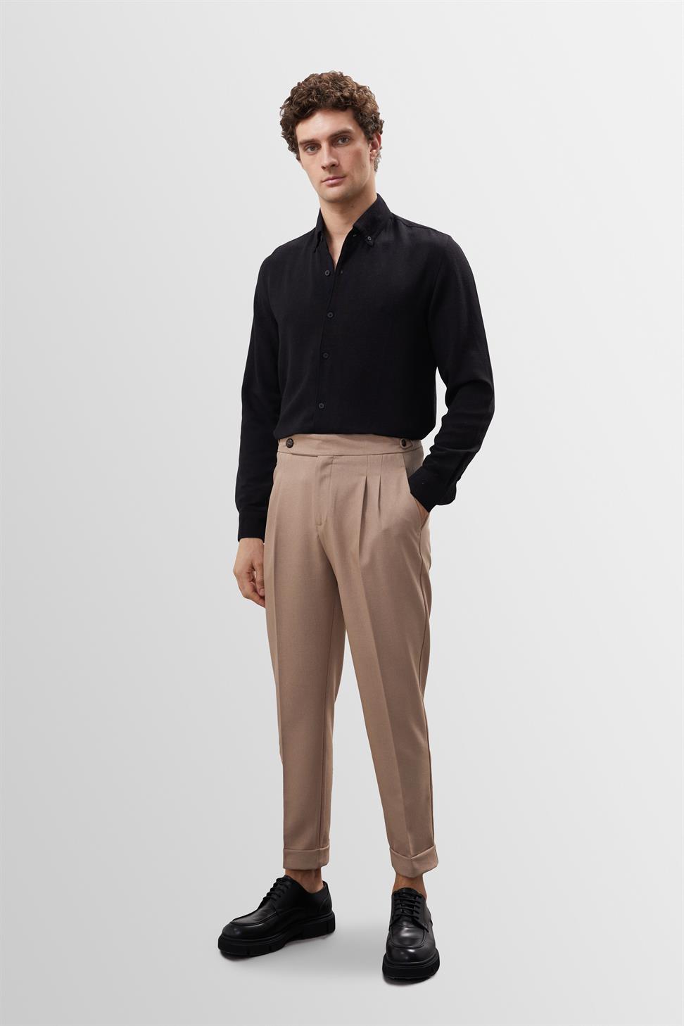 مزدوجة الساق عالية الخصر سراويل الرجال مطوي