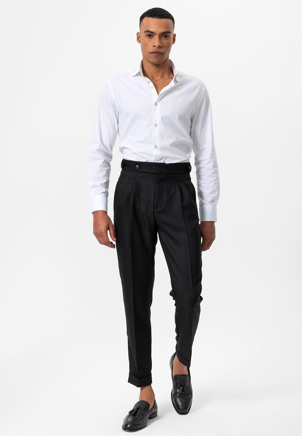 مزدوجة الساق عالية الخصر سراويل الرجال مطوي