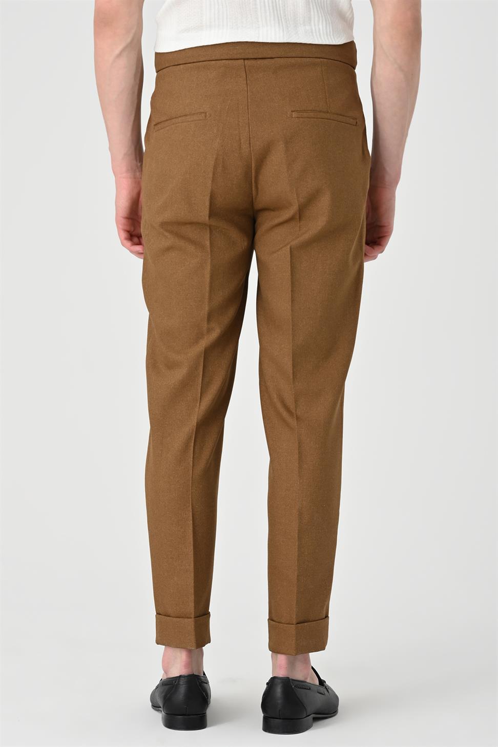 مزدوجة الساق عالية الخصر سراويل الرجال مطوي