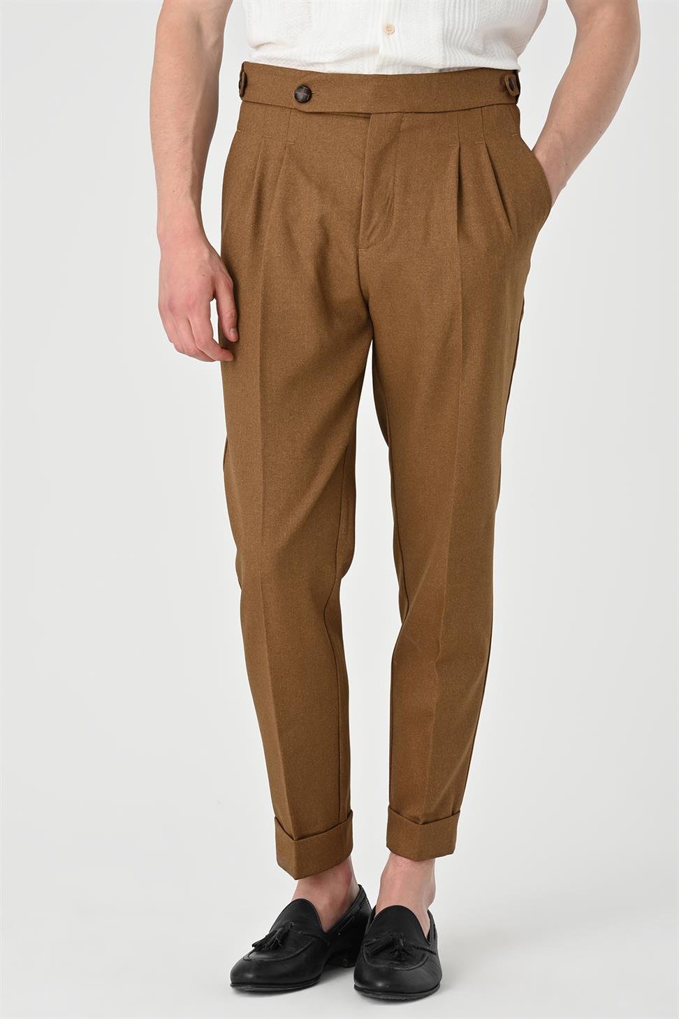 مزدوجة الساق عالية الخصر سراويل الرجال مطوي