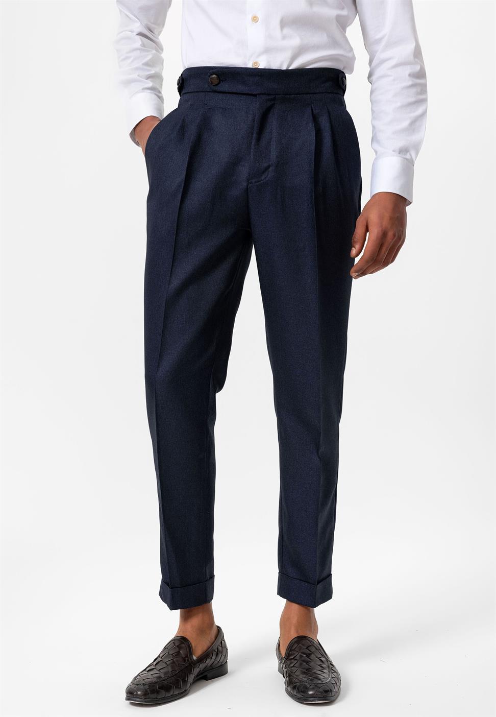 مزدوجة الساق عالية الخصر سراويل الرجال مطوي