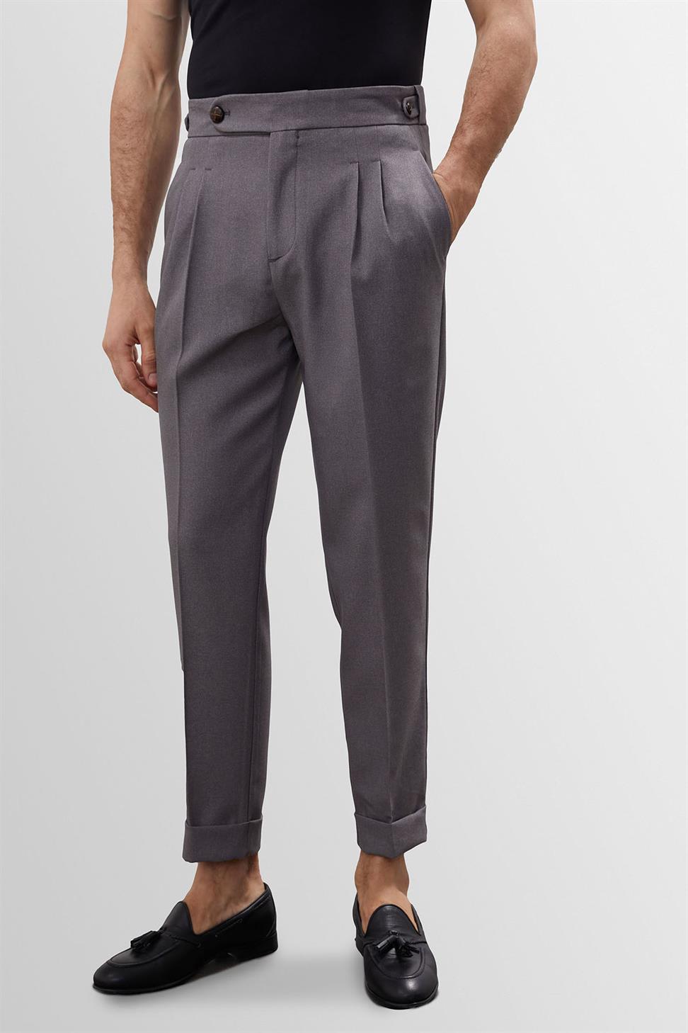 مزدوجة الساق عالية الخصر سراويل الرجال مطوي