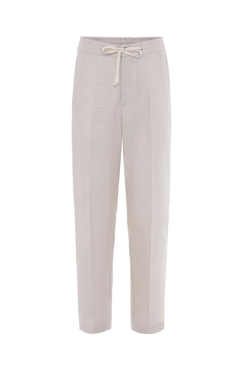 Antioch Ekru 100% Keten Yüksek Bel Erkek Pantolon