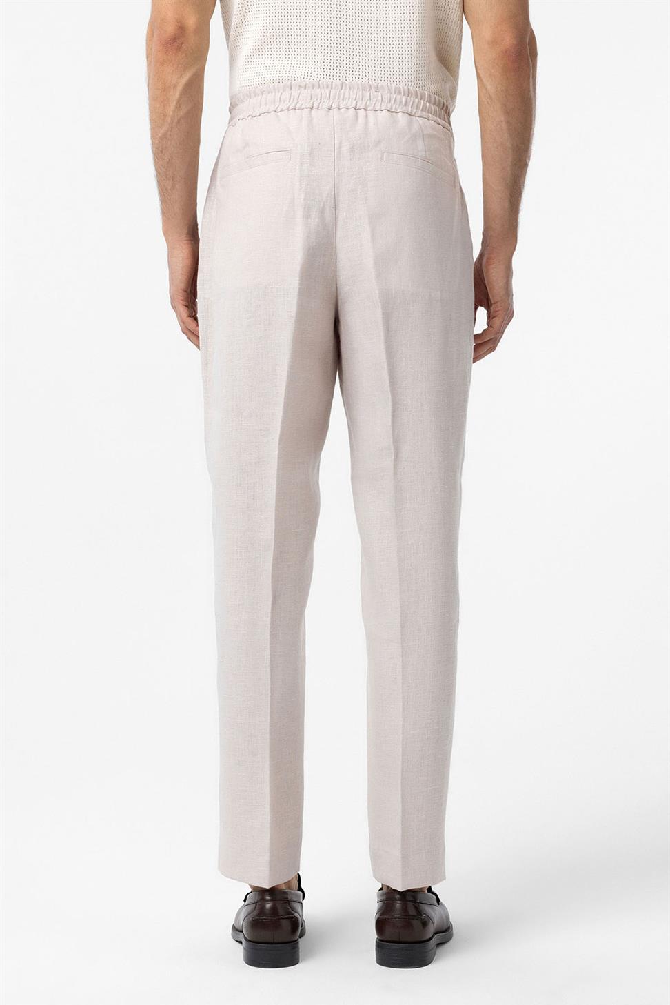 Antioch Ekru 100% Keten Yüksek Bel Erkek Pantolon