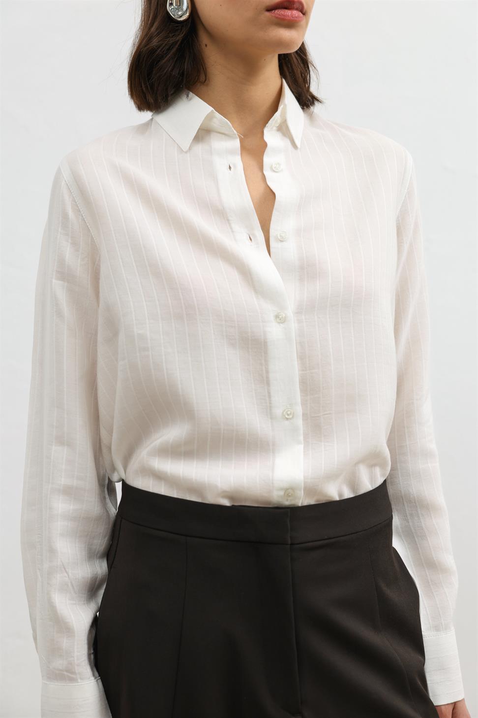 قميص نسائي مخطط مع منديل من 100% ليوسيل