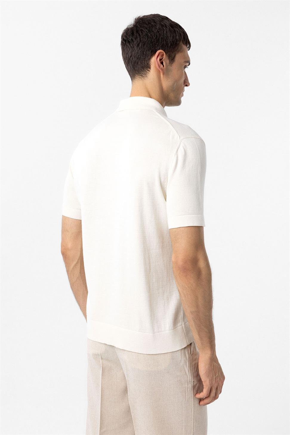 Antioch Ekru 100% Pamuk Apaş Yaka Triko T-Shirt