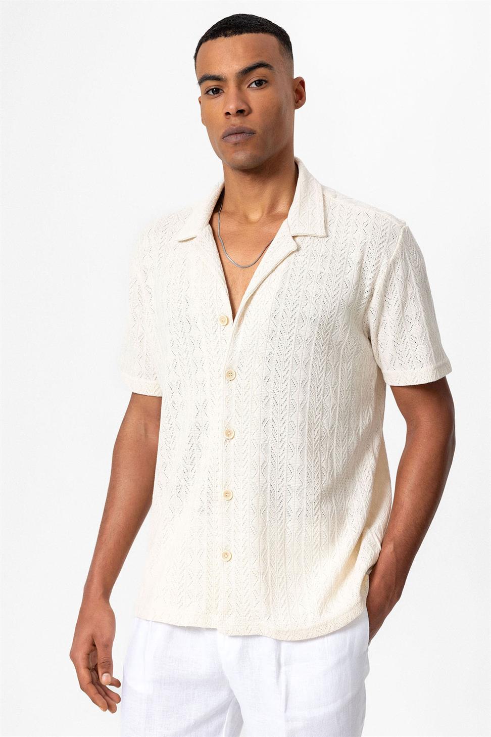 قميص رجالي منقوش بياقة Apaş