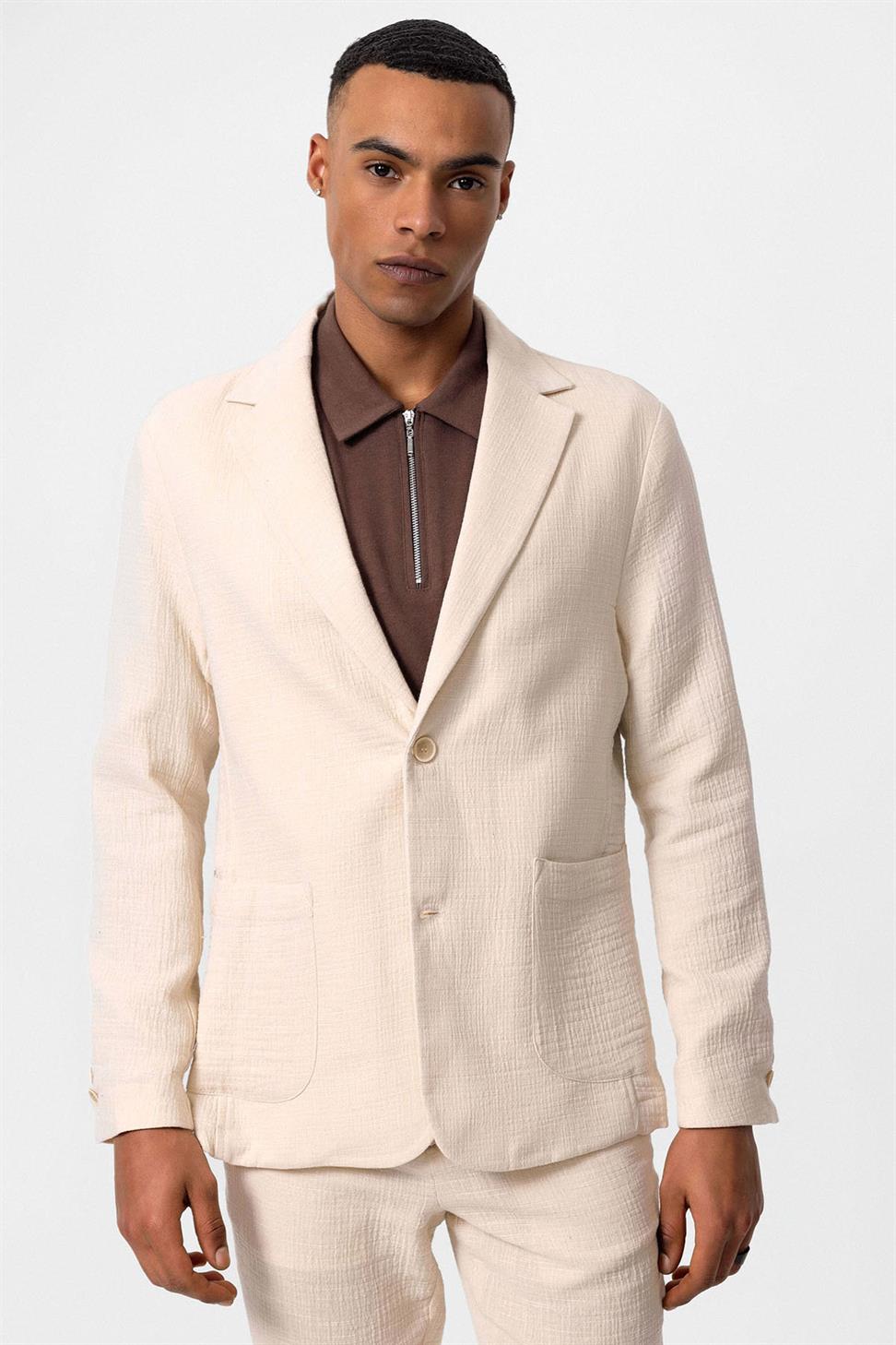 سترة بليزر رجالية غير مبطنة مع جيوب للحقائب