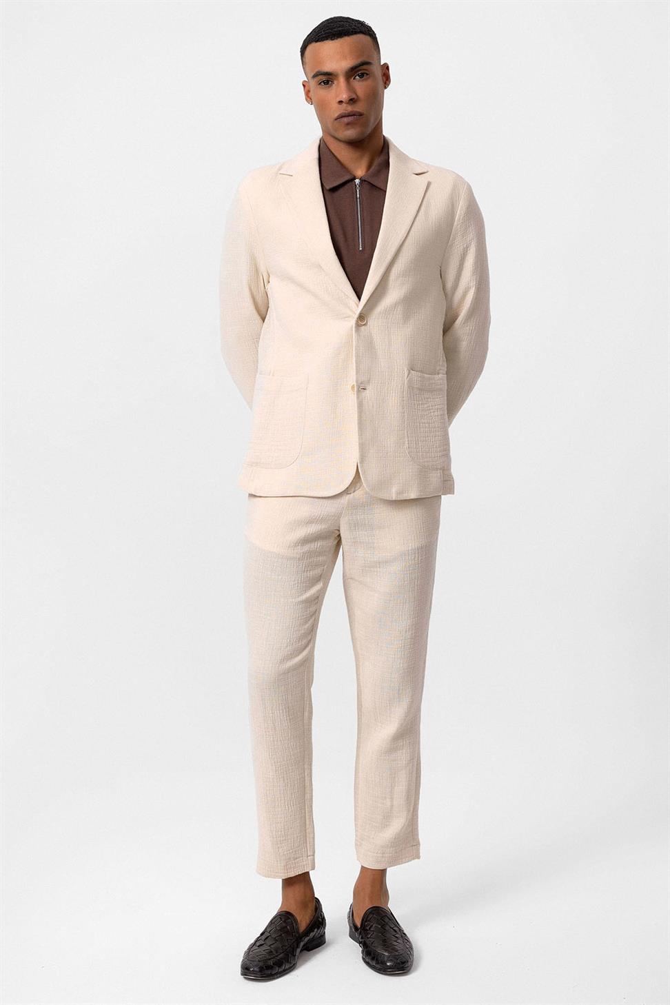 سترة بليزر رجالية غير مبطنة مع جيوب للحقائب