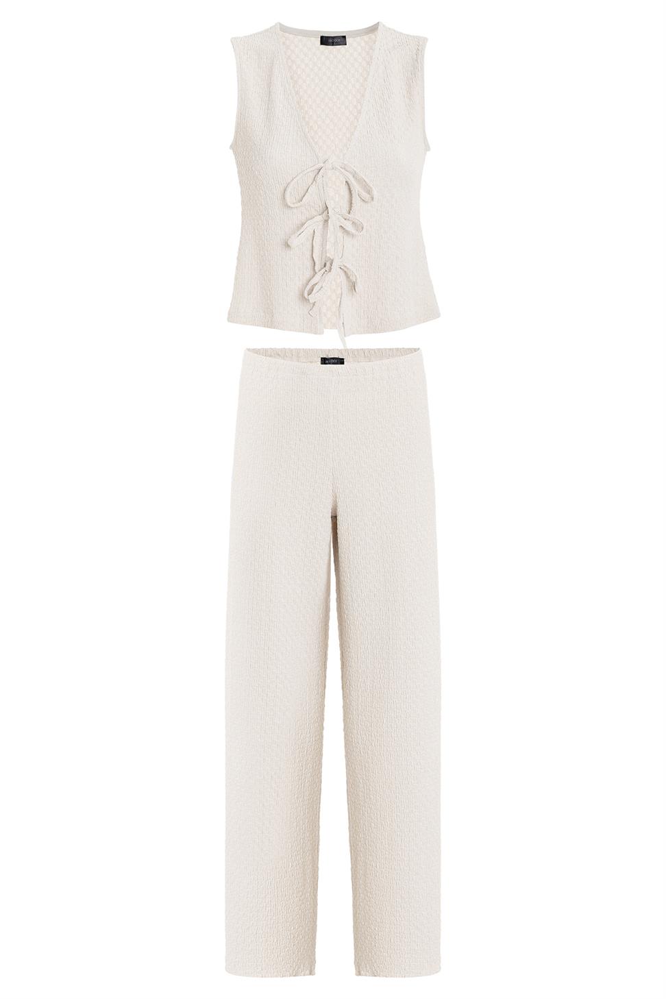 Antioch Ekru Bağ Detaylı Dokulu Kadın Takım