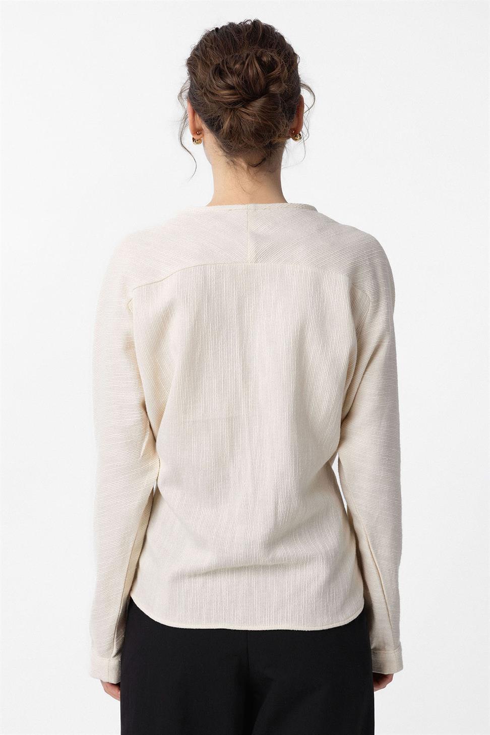 Antioch Ekru Bağlamalı Kimono Kadın Gömlek