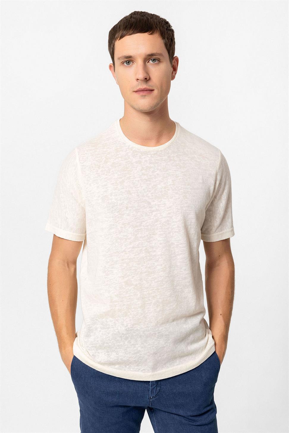 Antioch Ekru Basic Bisiklet Yaka Erkek T-Shirt